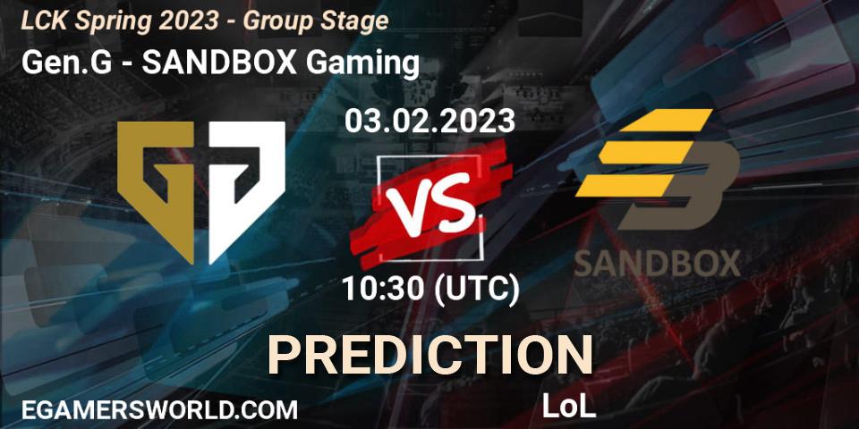 Gen.G - SANDBOX Gaming: Maç tahminleri. 03.02.2023 at 10:30, LoL, LCK Spring 2023 - Group Stage