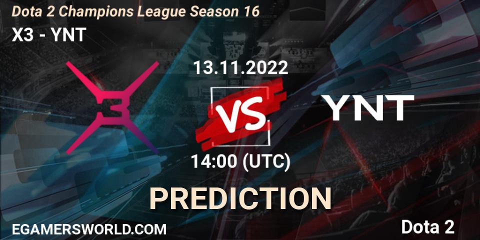 X3 - YNT: Maç tahminleri. 13.11.2022 at 14:00, Dota 2, Dota 2 Champions League Season 16