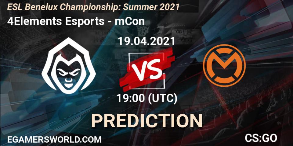 4Elements Esports - mCon: Maç tahminleri. 19.04.2021 at 19:00, Counter-Strike (CS2), ESL Benelux Championship: Summer 2021