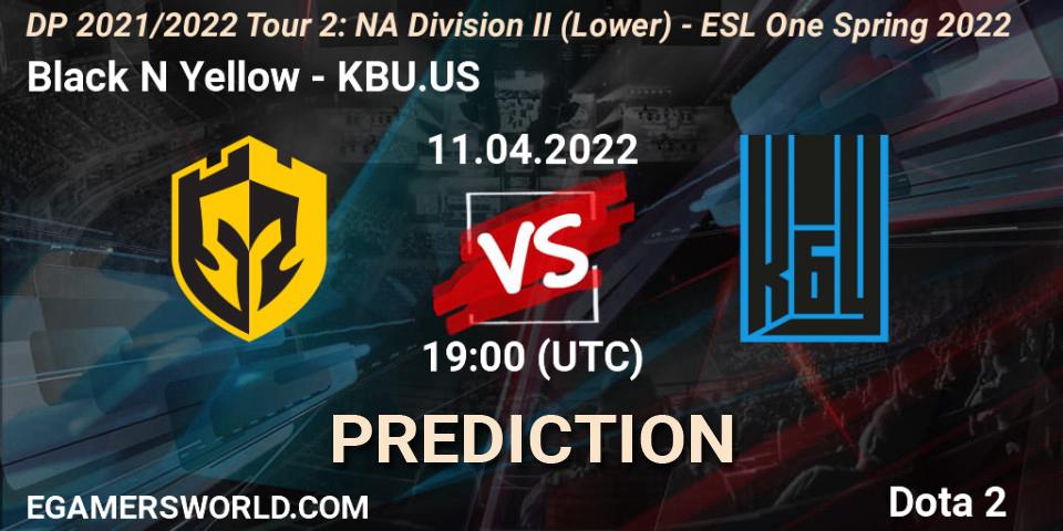 Black N Yellow - KBU.US: Maç tahminleri. 11.04.2022 at 19:44, Dota 2, DP 2021/2022 Tour 2: NA Division II (Lower) - ESL One Spring 2022