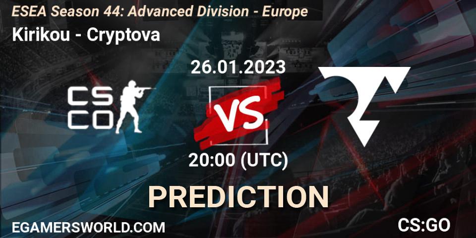 Kirikou - Cryptova: Maç tahminleri. 08.02.23, CS2 (CS:GO), ESEA Season 44: Advanced Division - Europe