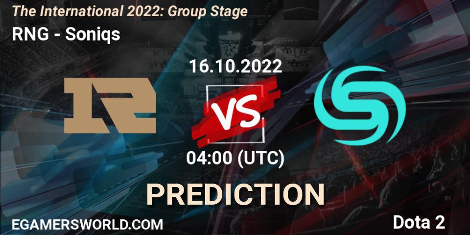 RNG - Soniqs: Maç tahminleri. 16.10.22, Dota 2, The International 2022: Group Stage