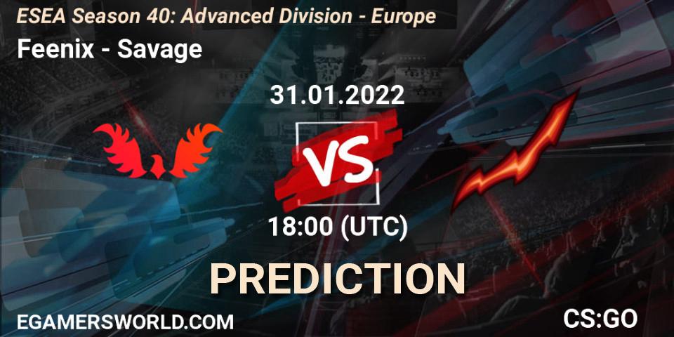 Feenix - Savage: Maç tahminleri. 31.01.2022 at 18:00, Counter-Strike (CS2), ESEA Season 40: Advanced Division - Europe