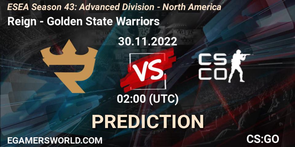 Reign - Golden State Warriors: Maç tahminleri. 30.11.22, CS2 (CS:GO), ESEA Season 43: Advanced Division - North America