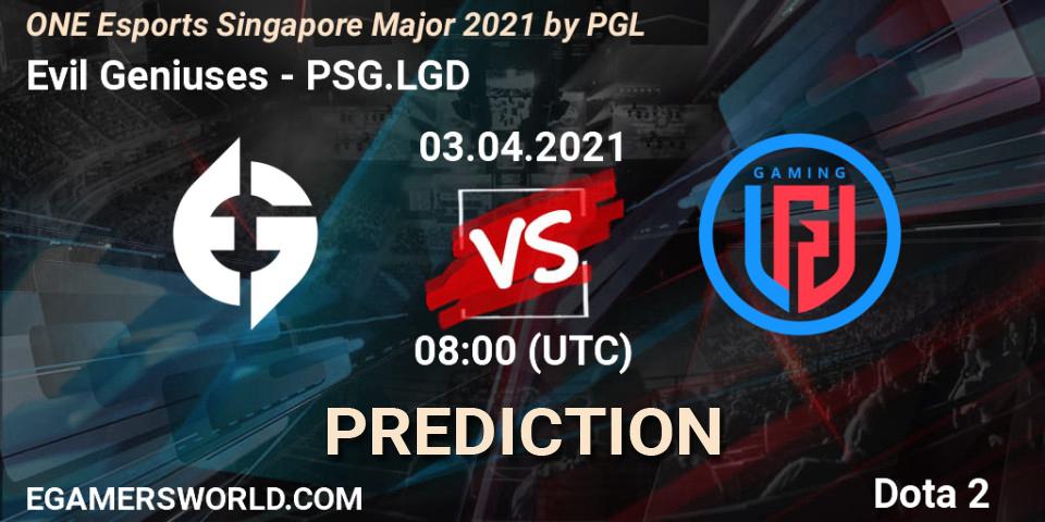 Evil Geniuses - PSG.LGD: Maç tahminleri. 03.04.2021 at 09:17, Dota 2, ONE Esports Singapore Major 2021