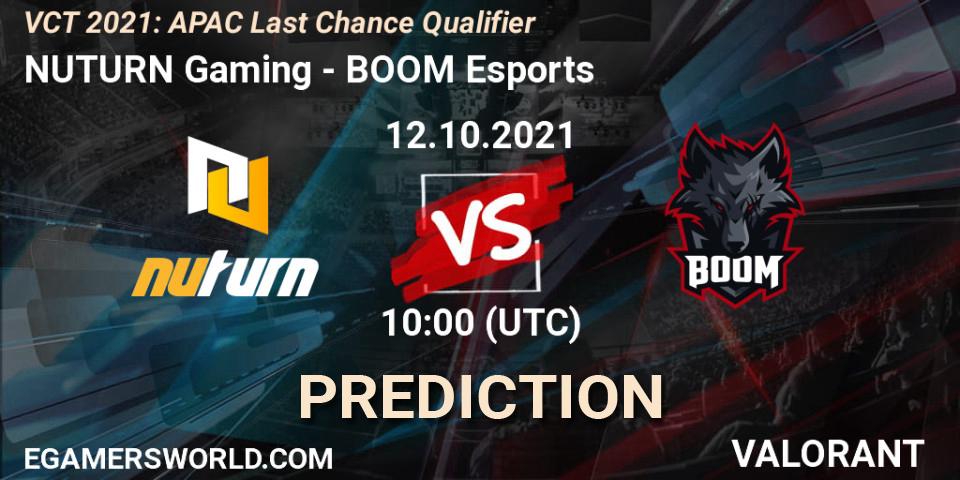 NUTURN Gaming - BOOM Esports: Maç tahminleri. 12.10.2021 at 11:00, VALORANT, VCT 2021: APAC Last Chance Qualifier