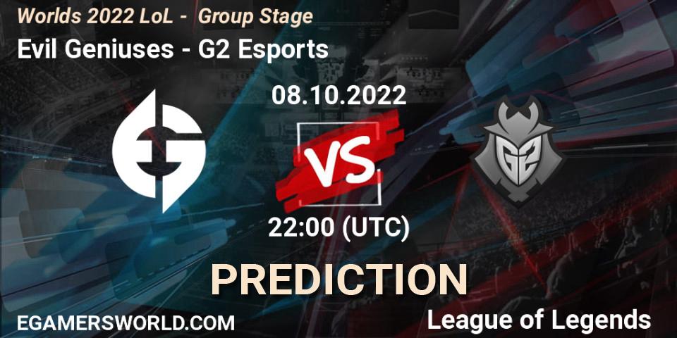 Evil Geniuses - G2 Esports: Maç tahminleri. 08.10.22, LoL, Worlds 2022 LoL - Group Stage