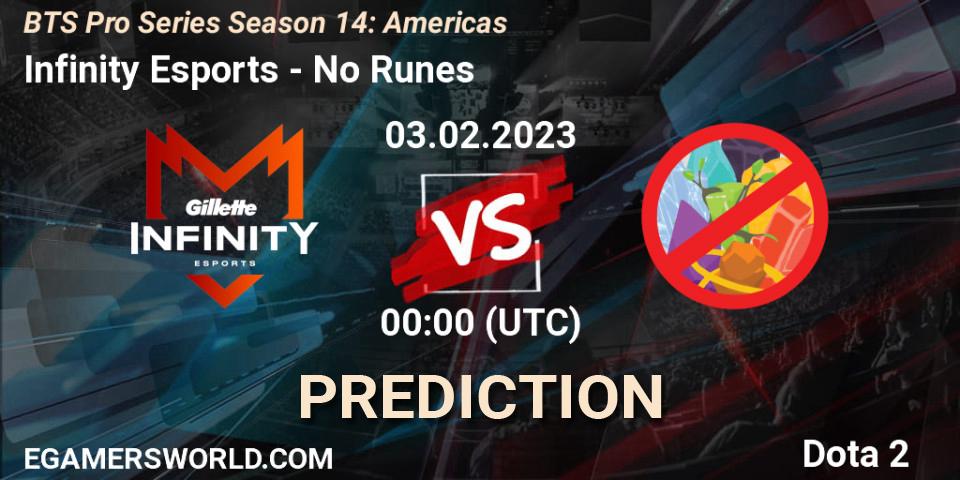 Infinity Esports - No Runes: Maç tahminleri. 03.02.23, Dota 2, BTS Pro Series Season 14: Americas