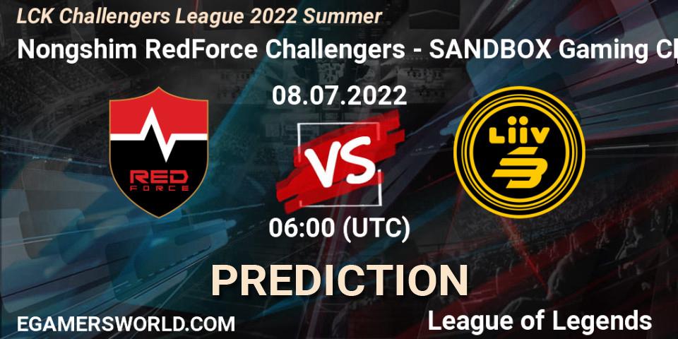 Nongshim RedForce Challengers - SANDBOX Gaming Challengers: Maç tahminleri. 08.07.2022 at 06:00, LoL, LCK Challengers League 2022 Summer
