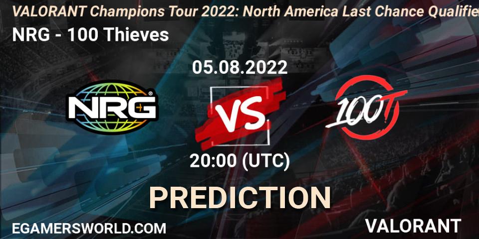 NRG - 100 Thieves: Maç tahminleri. 05.08.2022 at 20:00, VALORANT, VCT 2022: North America Last Chance Qualifier