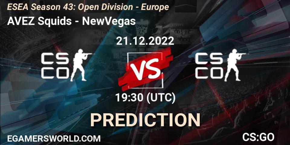 AVEZ Squids - NewVegas: Maç tahminleri. 21.12.2022 at 18:00, Counter-Strike (CS2), ESEA Season 43: Open Division - Europe