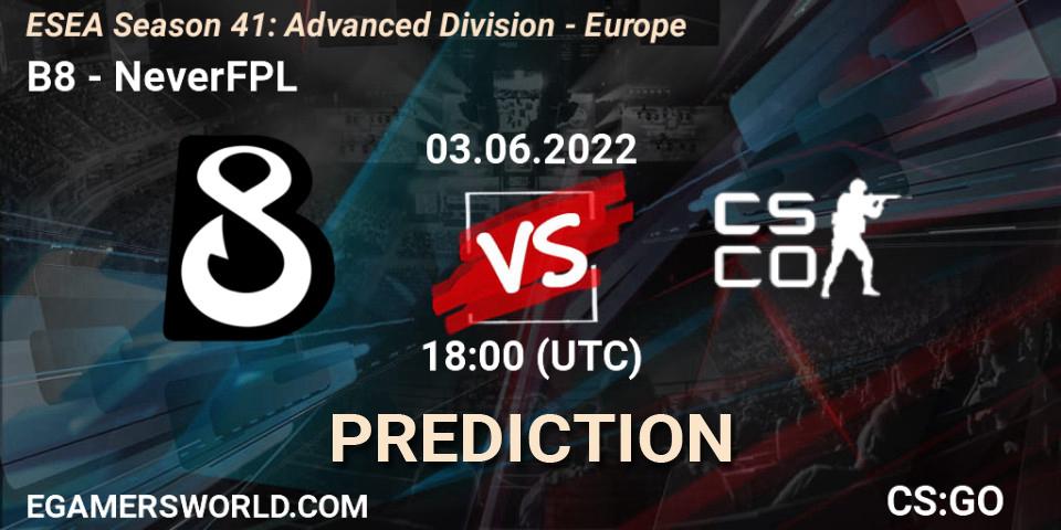 B8 - NeverFPL: Maç tahminleri. 03.06.2022 at 18:00, Counter-Strike (CS2), ESEA Season 41: Advanced Division - Europe