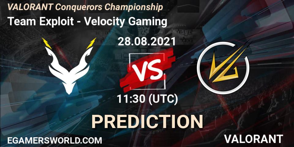 Team Exploit - Velocity Gaming: Maç tahminleri. 28.08.2021 at 11:30, VALORANT, VALORANT Conquerors Championship