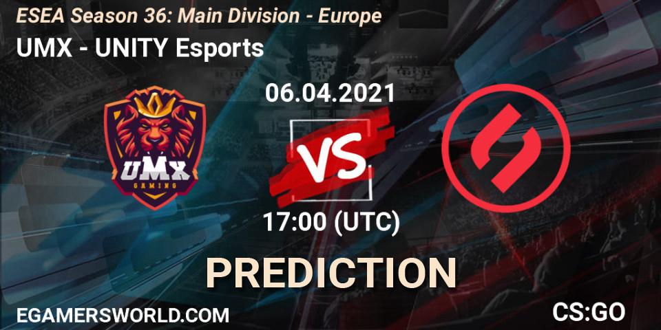 UMX - UNITY Esports: Maç tahminleri. 06.04.2021 at 17:00, Counter-Strike (CS2), ESEA Season 36: Main Division - Europe