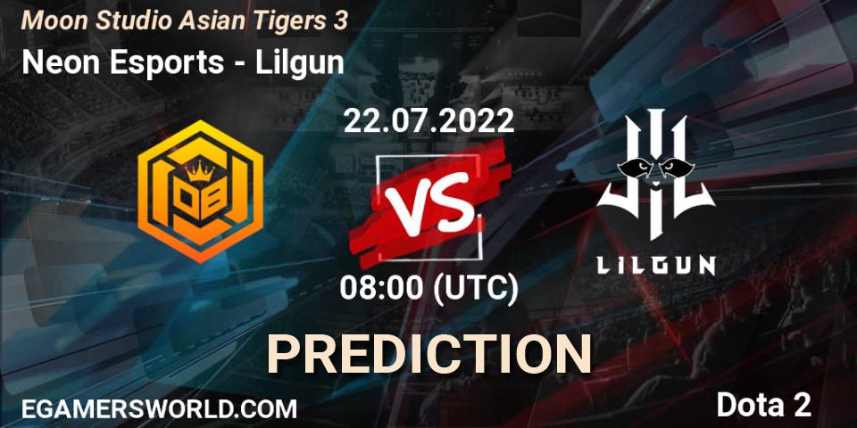 Neon Esports - Lilgun: Maç tahminleri. 22.07.2022 at 08:30, Dota 2, Moon Studio Asian Tigers 3