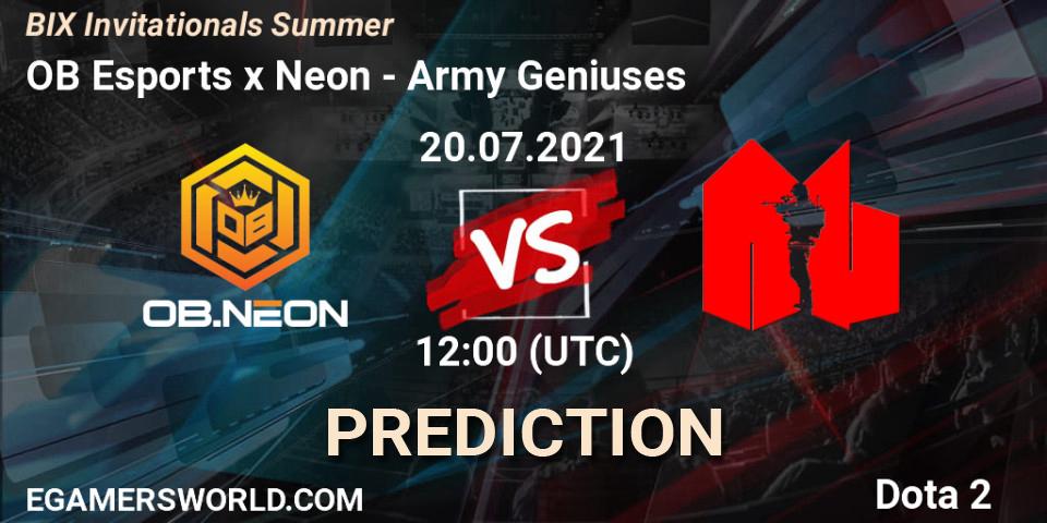 OB Esports x Neon - Army Geniuses: Maç tahminleri. 20.07.2021 at 12:27, Dota 2, BIX Invitationals Summer