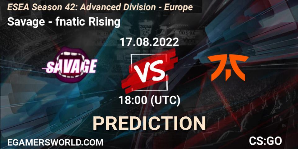 Savage - fnatic Rising: Maç tahminleri. 17.08.2022 at 18:00, Counter-Strike (CS2), ESEA Season 42: Advanced Division - Europe