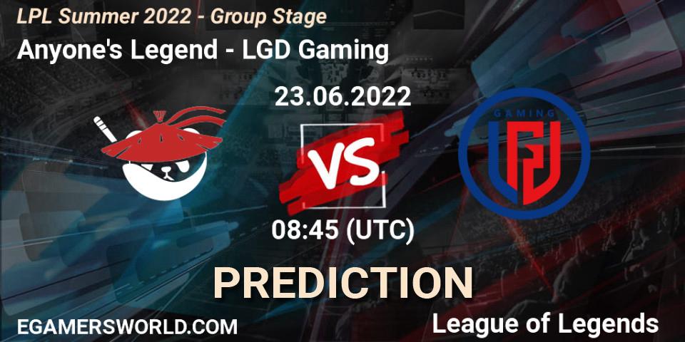 Anyone's Legend - LGD Gaming: Maç tahminleri. 23.06.22, LoL, LPL Summer 2022 - Group Stage