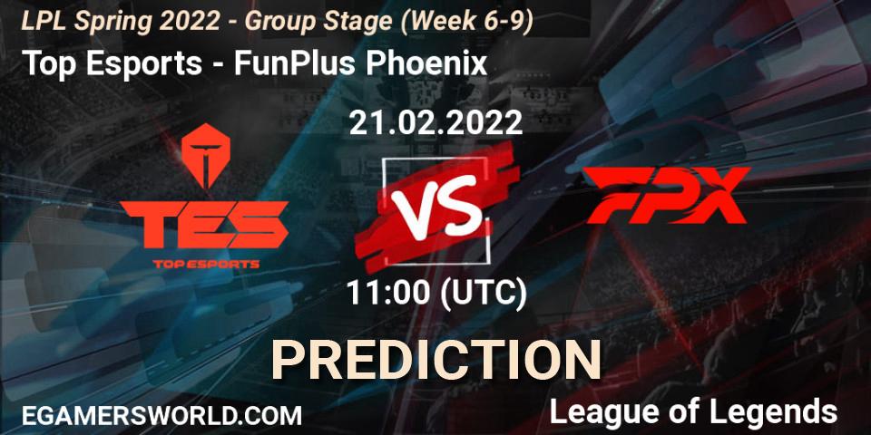 Top Esports - FunPlus Phoenix: Maç tahminleri. 21.02.2022 at 12:00, LoL, LPL Spring 2022 - Group Stage (Week 6-9)