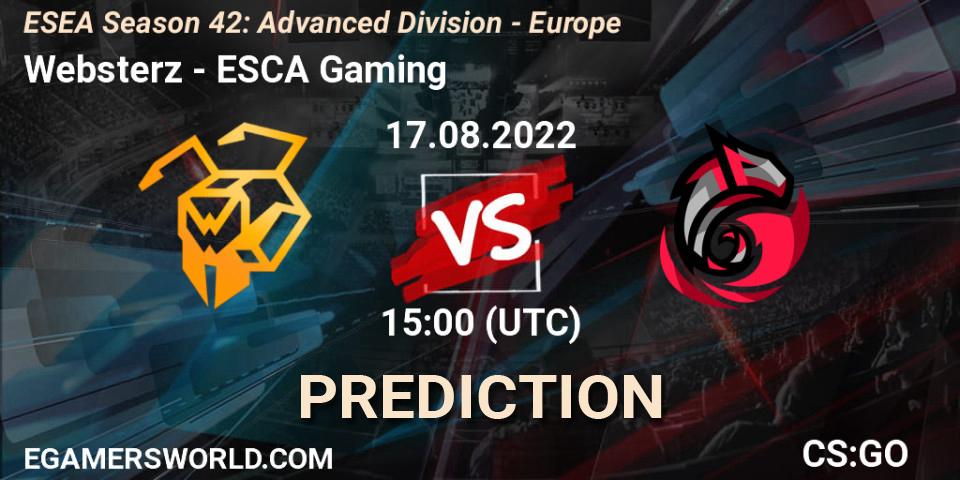 Websterz - ESCA Gaming: Maç tahminleri. 17.08.22, CS2 (CS:GO), ESEA Season 42: Advanced Division - Europe