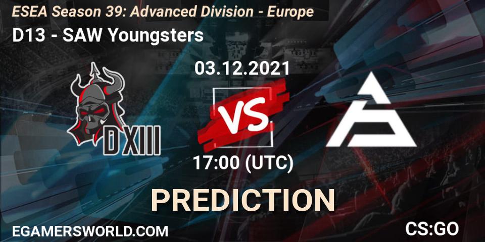 D13 - SAW Youngsters: Maç tahminleri. 03.12.2021 at 17:00, Counter-Strike (CS2), ESEA Season 39: Advanced Division - Europe