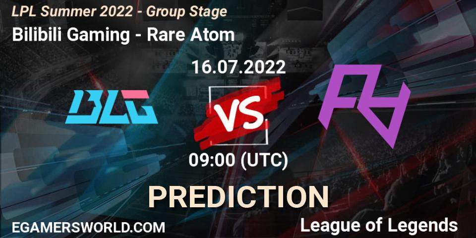 Bilibili Gaming - Rare Atom: Maç tahminleri. 16.07.2022 at 09:00, LoL, LPL Summer 2022 - Group Stage