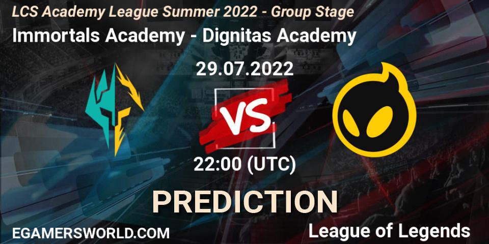 Immortals Academy - Dignitas Academy: Maç tahminleri. 29.07.22, LoL, LCS Academy League Summer 2022 - Group Stage