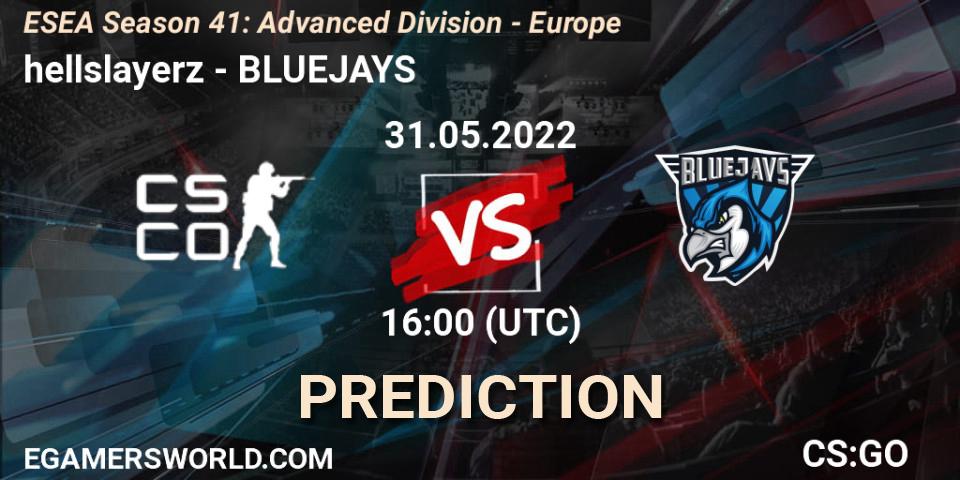 hellslayerz - BLUEJAYS: Maç tahminleri. 31.05.2022 at 16:00, Counter-Strike (CS2), ESEA Season 41: Advanced Division - Europe