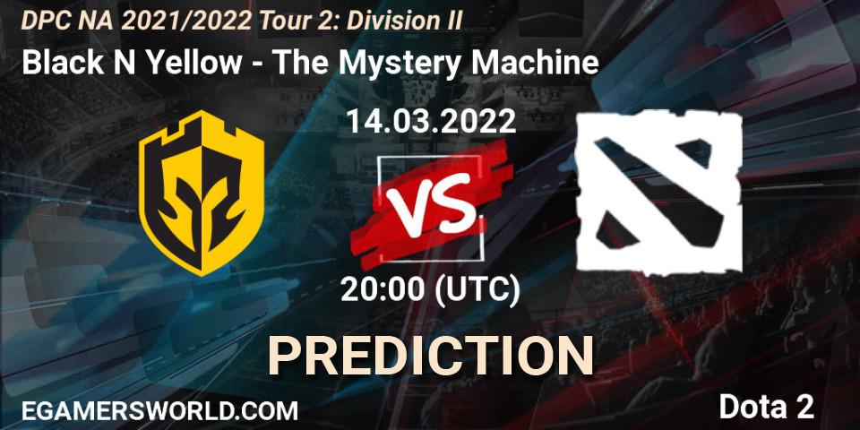Black N Yellow - The Mystery Machine: Maç tahminleri. 14.03.2022 at 20:39, Dota 2, DP 2021/2022 Tour 2: NA Division II (Lower) - ESL One Spring 2022