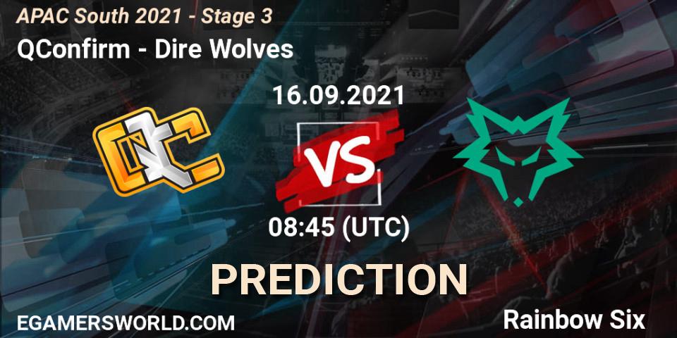 QConfirm - Dire Wolves: Maç tahminleri. 16.09.2021 at 09:15, Rainbow Six, APAC South 2021 - Stage 3