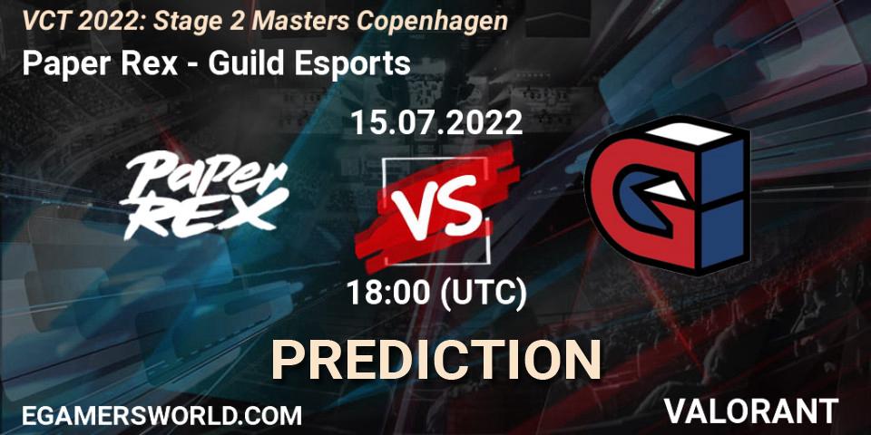 Paper Rex - Guild Esports: Maç tahminleri. 14.07.2022 at 15:15, VALORANT, VCT 2022: Stage 2 Masters Copenhagen