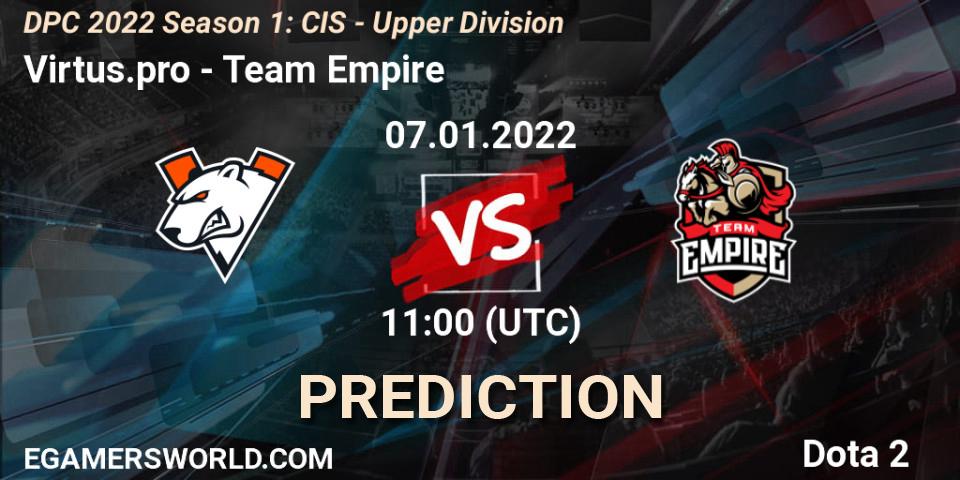 Virtus.pro - Team Empire: Maç tahminleri. 07.01.22, Dota 2, DPC 2022 Season 1: CIS - Upper Division