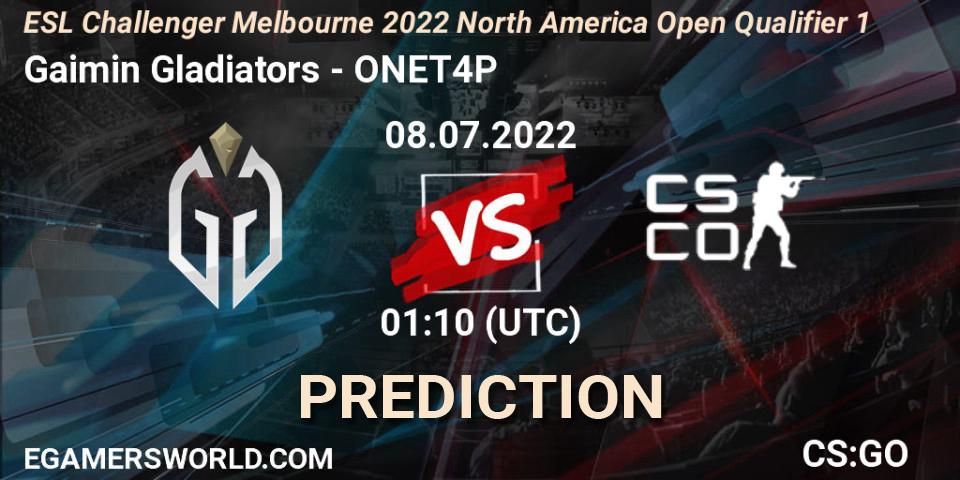 Gaimin Gladiators - ONET4P: Maç tahminleri. 08.07.2022 at 01:10, Counter-Strike (CS2), ESL Challenger Melbourne 2022 North America Open Qualifier 1