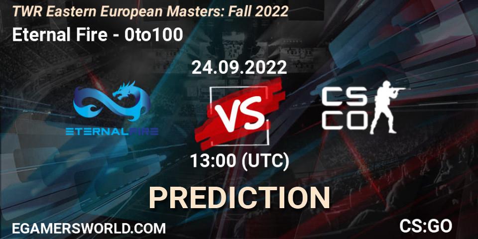 Eternal Fire - 0to100: Maç tahminleri. 24.09.2022 at 17:30, Counter-Strike (CS2), TWR Eastern European Masters: Fall 2022