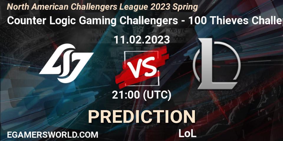 Counter Logic Gaming Challengers - 100 Thieves Challengers: Maç tahminleri. 11.02.2023 at 21:00, LoL, NACL 2023 Spring - Group Stage