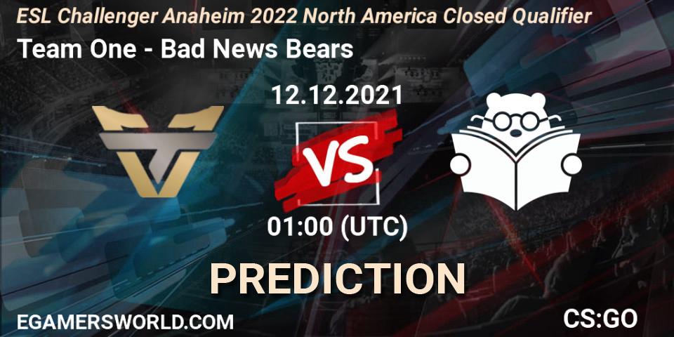 Team One - Bad News Bears: Maç tahminleri. 12.12.2021 at 01:00, Counter-Strike (CS2), ESL Challenger Anaheim 2022 North America Closed Qualifier