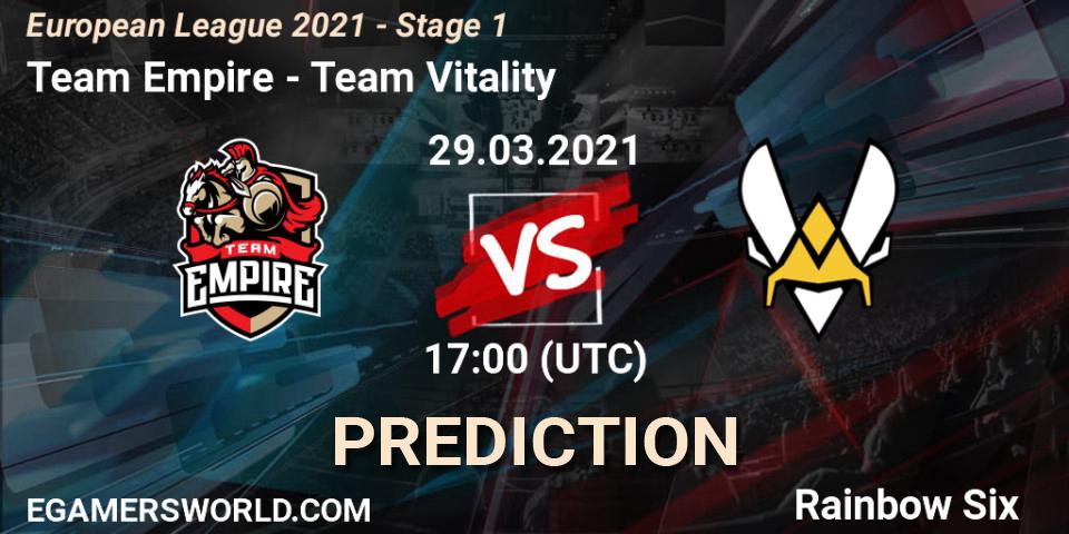 Team Empire - Team Vitality: Maç tahminleri. 29.03.2021 at 17:15, Rainbow Six, European League 2021 - Stage 1