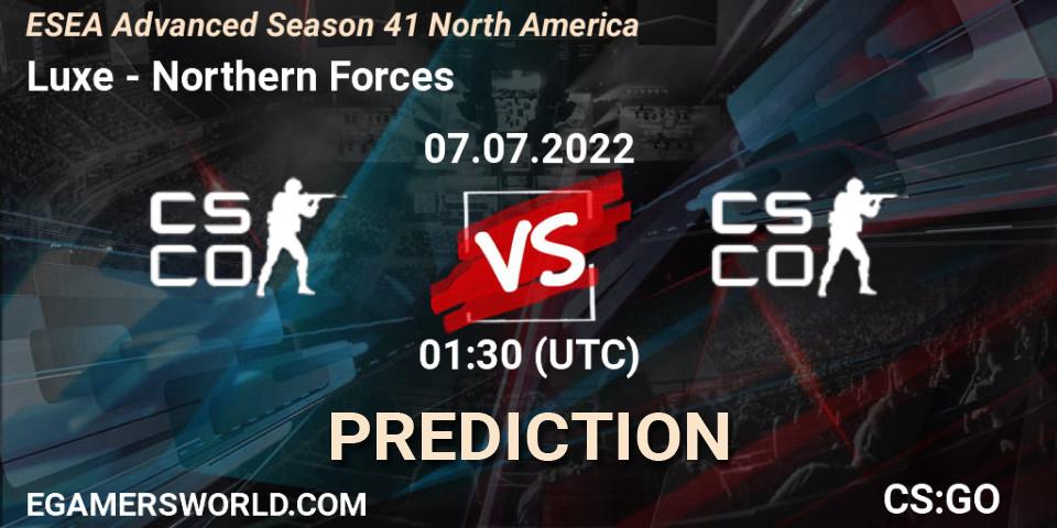 Luxe - Northern Forces: Maç tahminleri. 06.07.2022 at 01:00, Counter-Strike (CS2), ESEA Advanced Season 41 North America