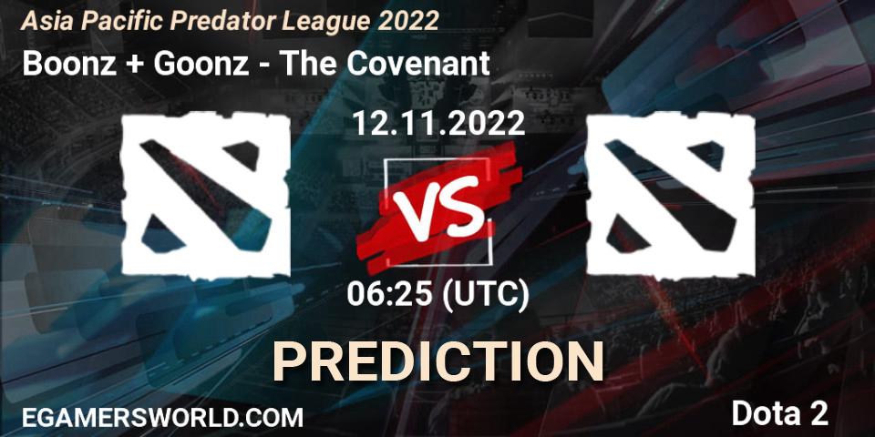 Boonz + Goonz - The Covenant: Maç tahminleri. 12.11.2022 at 06:25, Dota 2, Asia Pacific Predator League 2022