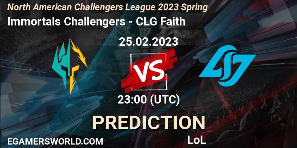 Immortals Challengers - CLG Faith: Maç tahminleri. 25.02.23, LoL, NACL 2023 Spring - Group Stage