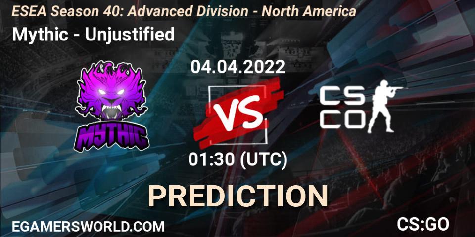 Mythic - Unjustified: Maç tahminleri. 04.04.2022 at 00:00, Counter-Strike (CS2), ESEA Season 40: Advanced Division - North America