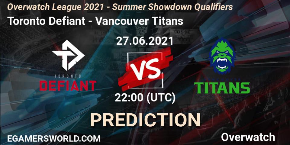 Toronto Defiant - Vancouver Titans: Maç tahminleri. 27.06.2021 at 23:00, Overwatch, Overwatch League 2021 - Summer Showdown Qualifiers