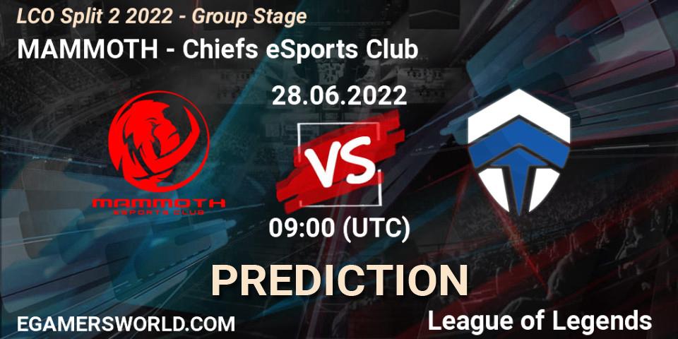 MAMMOTH - Chiefs eSports Club: Maç tahminleri. 28.06.2022 at 09:00, LoL, LCO Split 2 2022 - Group Stage