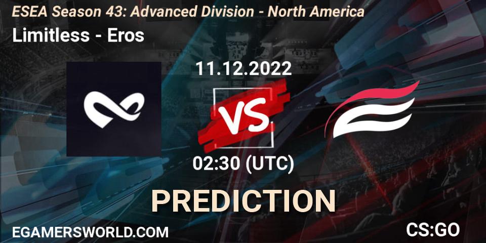 Limitless - Eros: Maç tahminleri. 11.12.2022 at 02:15, Counter-Strike (CS2), ESEA Season 43: Advanced Division - North America