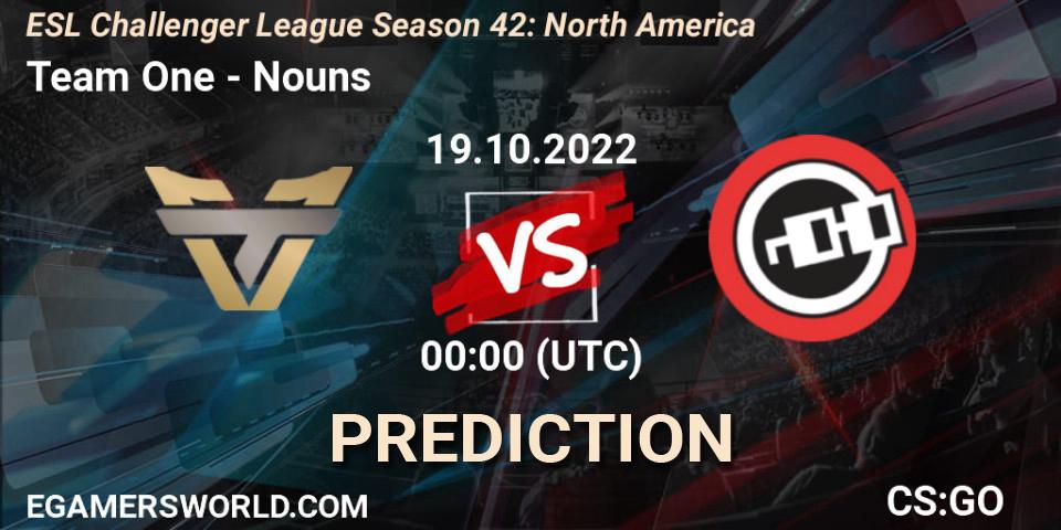 Team One - Nouns: Maç tahminleri. 19.10.2022 at 00:00, Counter-Strike (CS2), ESL Challenger League Season 42: North America