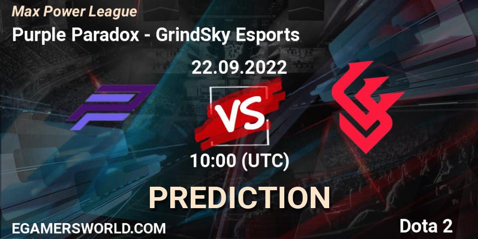 Purple Paradox - GrindSky Esports: Maç tahminleri. 22.09.2022 at 10:42, Dota 2, Max Power League