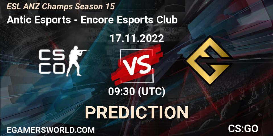 Antic Esports - Encore Esports Club: Maç tahminleri. 17.11.2022 at 09:10, Counter-Strike (CS2), ESL ANZ Champs Season 15