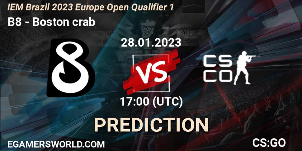 B8 - Boston crab: Maç tahminleri. 28.01.23, CS2 (CS:GO), IEM Brazil Rio 2023 Europe Open Qualifier 1