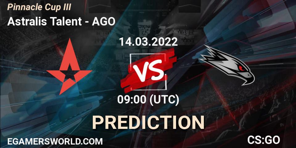 Astralis Talent - AGO: Maç tahminleri. 14.03.2022 at 09:00, Counter-Strike (CS2), Pinnacle Cup #3