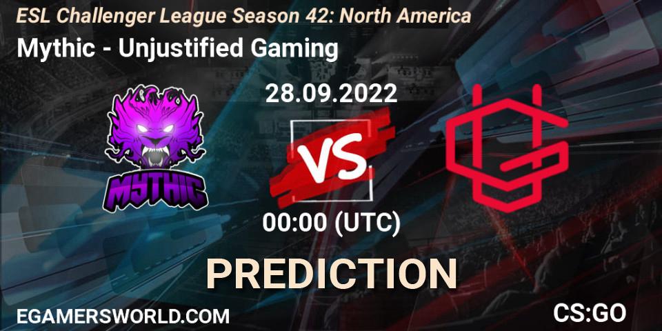 Mythic - Unjustified Gaming: Maç tahminleri. 28.09.2022 at 00:00, Counter-Strike (CS2), ESL Challenger League Season 42: North America